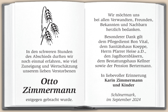 Traueranzeige von Otto Zimmermann von Märkische Oderzeitung