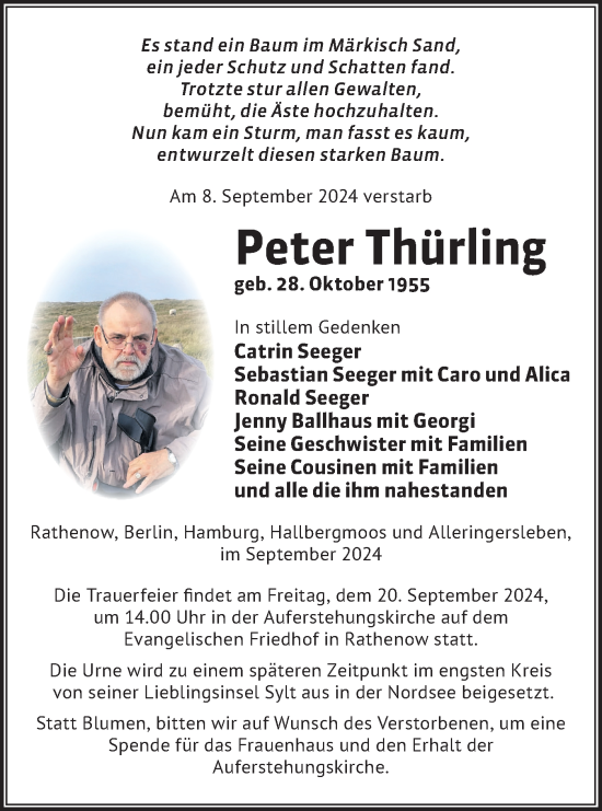 Traueranzeige von Peter Thürling von Märkische Oderzeitung