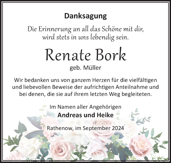 Traueranzeige von Renate Bork von Märkische Oderzeitung