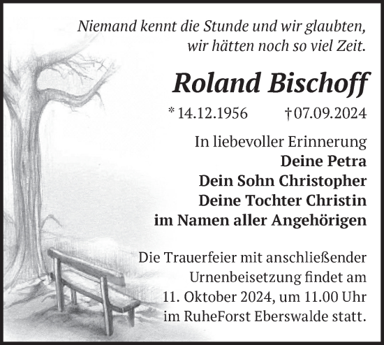 Traueranzeige von Roland Bischoff von Märkische Oderzeitung