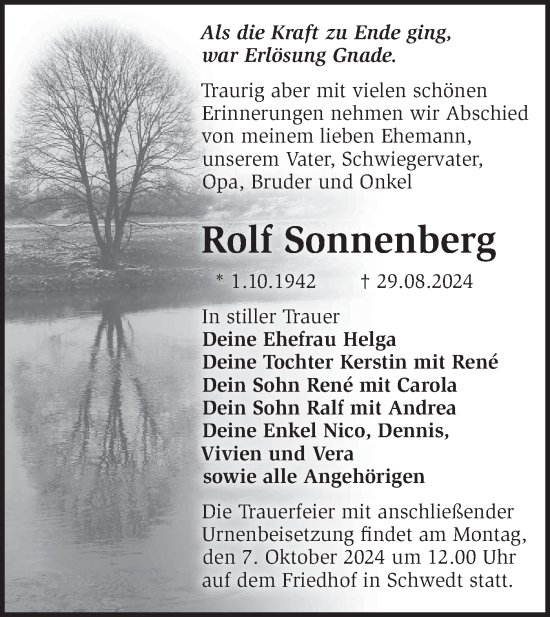 Traueranzeige von Rolf Sonnenberg von Märkische Oderzeitung