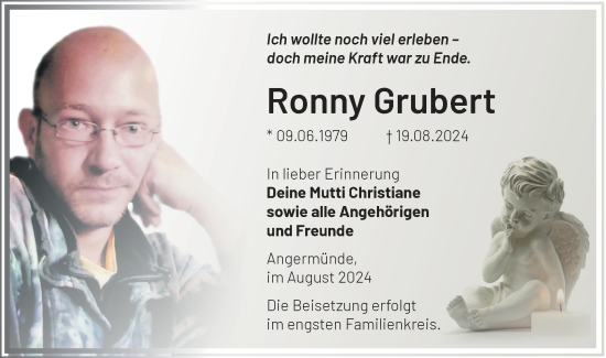 Traueranzeige von Ronny Grubert von Märkische Oderzeitung