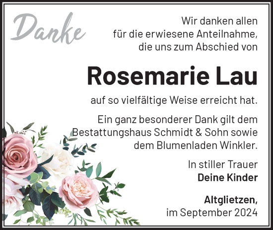 Traueranzeige von Rosemarie Lau von Märkische Oderzeitung