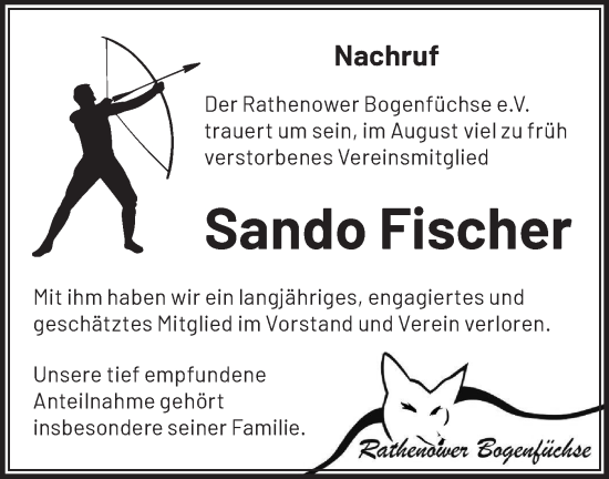 Traueranzeige von Sando Fischer von Märkische Oderzeitung