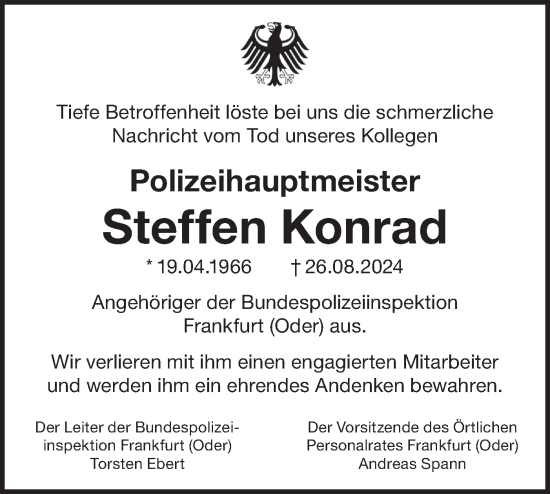 Traueranzeige von Steffen Konrad von Märkische Oderzeitung