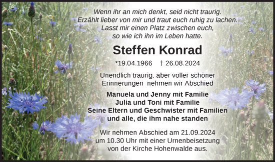 Traueranzeige von Steffen Konrad von Märkische Oderzeitung