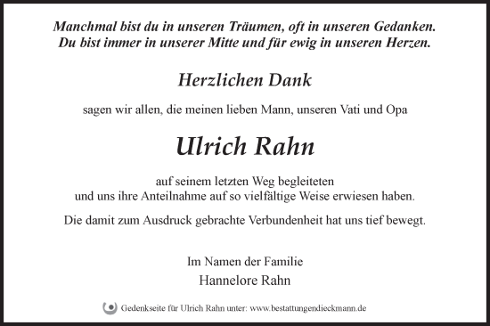 Traueranzeige von Ulrich Rahn von Märkische Oderzeitung