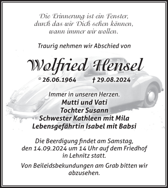 Traueranzeige von Wolfried Hensel von Märkische Oderzeitung