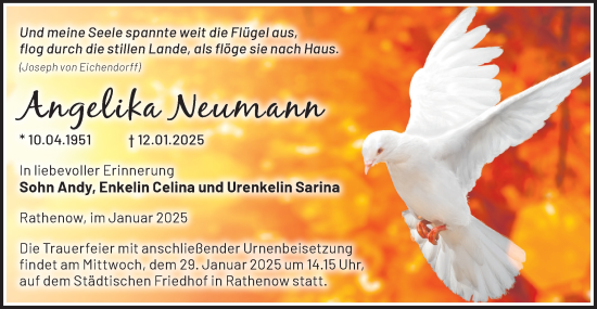 Traueranzeige von Angelika Neumann von Märkische Oderzeitung