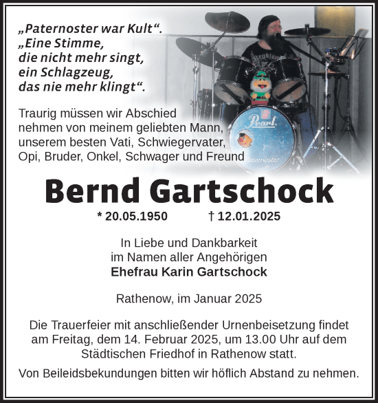 Traueranzeige von Bernd Gartschock von Märkische Oderzeitung