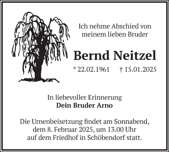 Traueranzeige von Bernd Neitzel von Märkische Oderzeitung