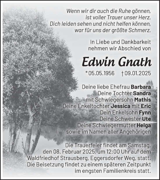 Traueranzeige von Edwin Gnath von Märkische Oderzeitung