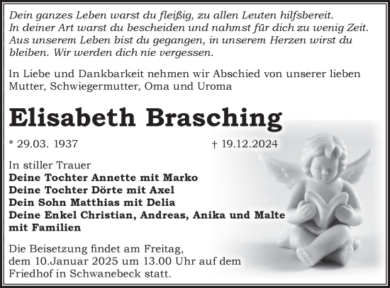 Traueranzeige von Elisabeth Brasching von Märkische Oderzeitung