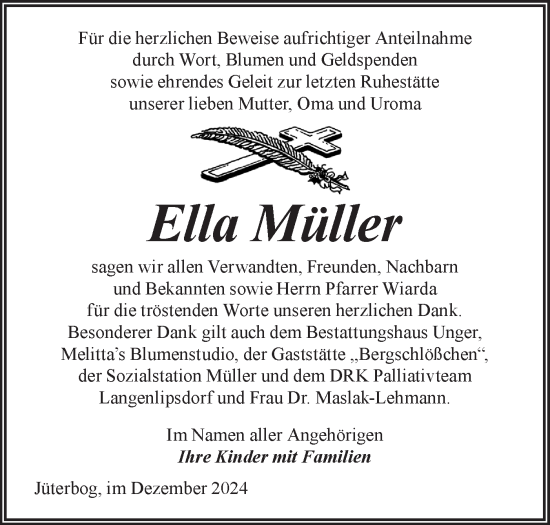 Traueranzeige von Ella Müller von Märkische Oderzeitung