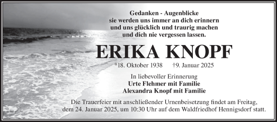 Traueranzeige von Erika Knopf von Märkische Oderzeitung