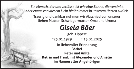 Traueranzeige von Gisela Böer von Märkische Oderzeitung