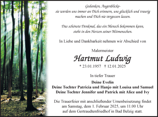 Traueranzeige von Hartmut Ludwig von Märkische Oderzeitung