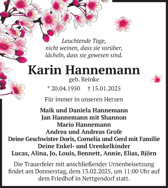 Traueranzeige von Karin Hannemann von Märkische Oderzeitung