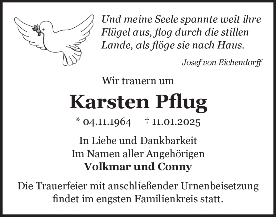 Traueranzeige von Karsten Pflug von Märkische Oderzeitung