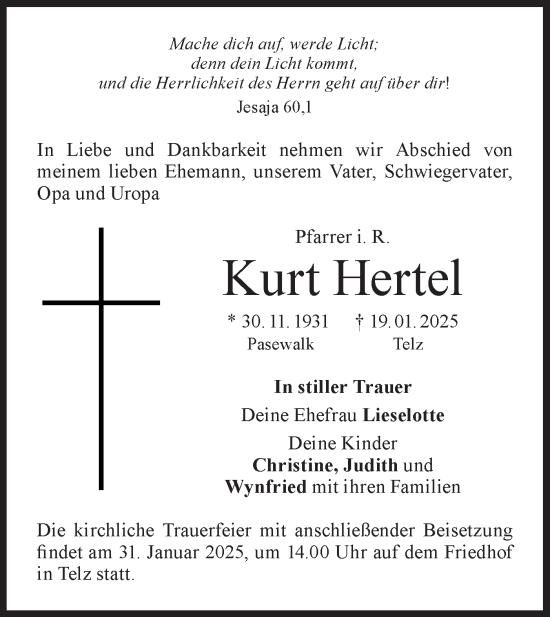 Traueranzeige von Kurt Hertel von Märkische Oderzeitung