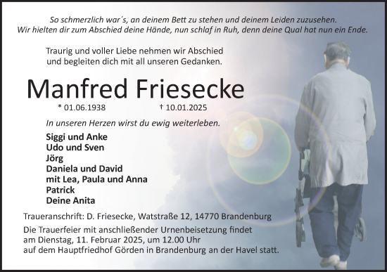 Traueranzeige von Manfred Friesecke von Märkische Oderzeitung