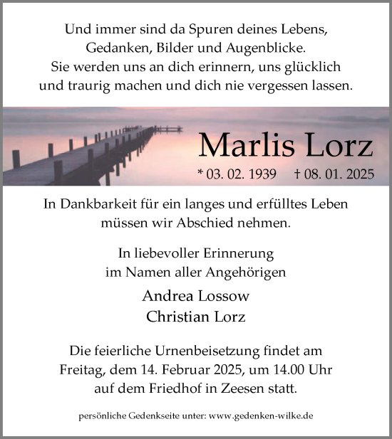 Traueranzeige von Marlis Lorz von Märkische Oderzeitung