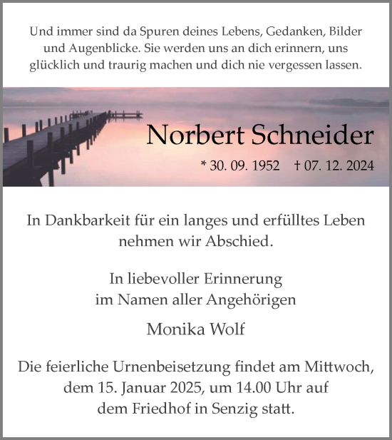 Traueranzeige von Norbert Schneider von Märkische Oderzeitung