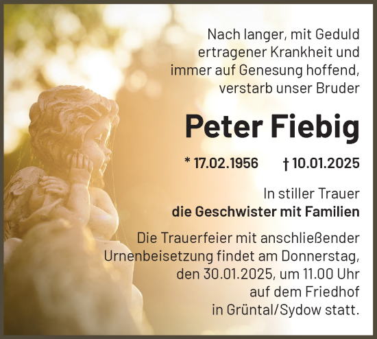 Traueranzeige von Peter Fiebig von Märkische Oderzeitung