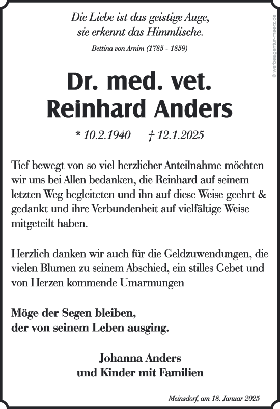 Traueranzeige von Reinhard Anders von Märkische Oderzeitung