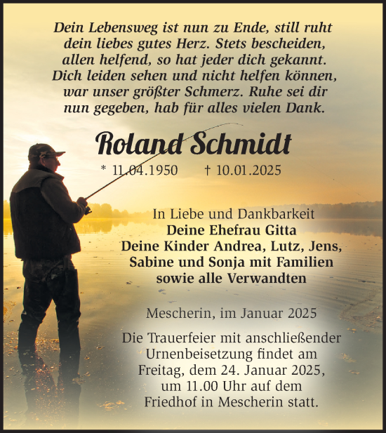 Traueranzeige von Roland Schmidt von Märkische Oderzeitung