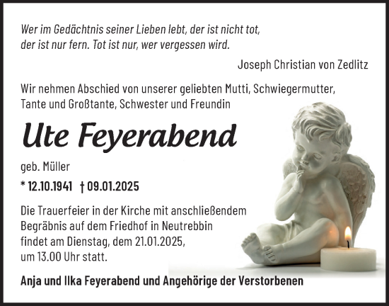 Traueranzeige von Ute Feyerabend von Märkische Oderzeitung
