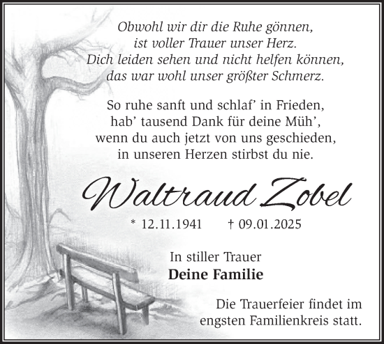 Traueranzeige von Waltraud Zobel von Märkische Oderzeitung