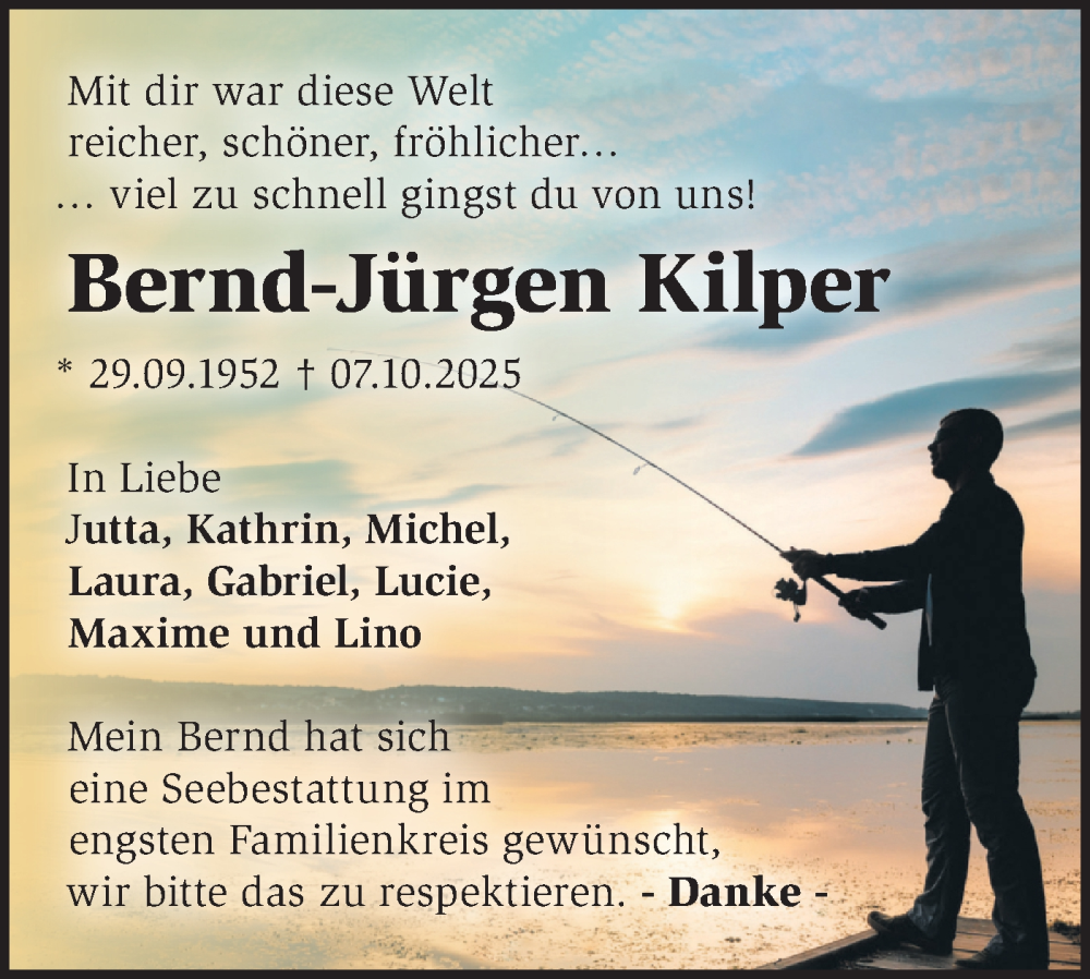  Traueranzeige für Bernd-Jürgen Kilper vom 18.10.2025 aus Märkische Oderzeitung