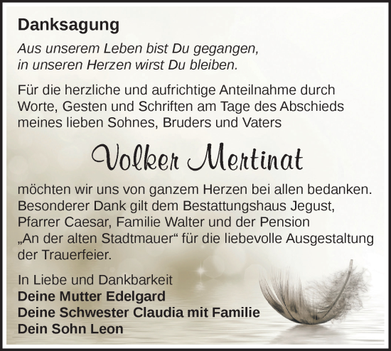 Traueranzeige von Volker Mertinat von Märkische Oderzeitung