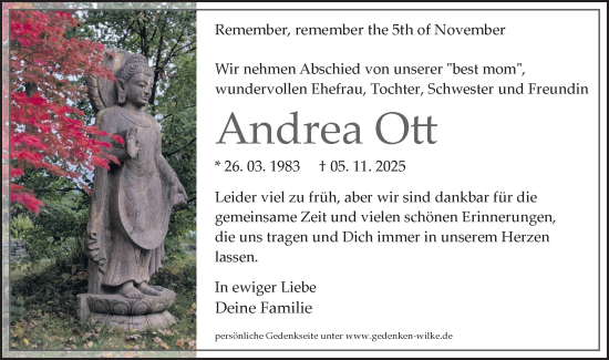 Traueranzeige von Andrea Ott von Blickpunkt Königs Wusterhausen