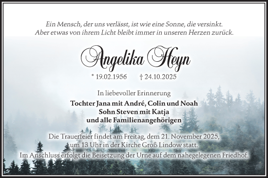 Traueranzeige von Angelika Heyn von Märkische Oderzeitung
