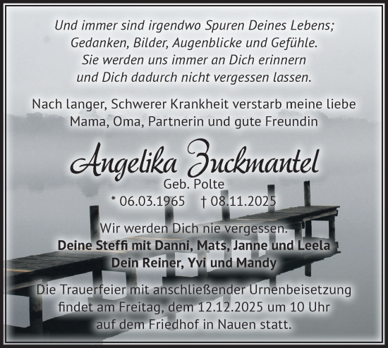Traueranzeige von Angelika Zuckmantel von Märkische Oderzeitung