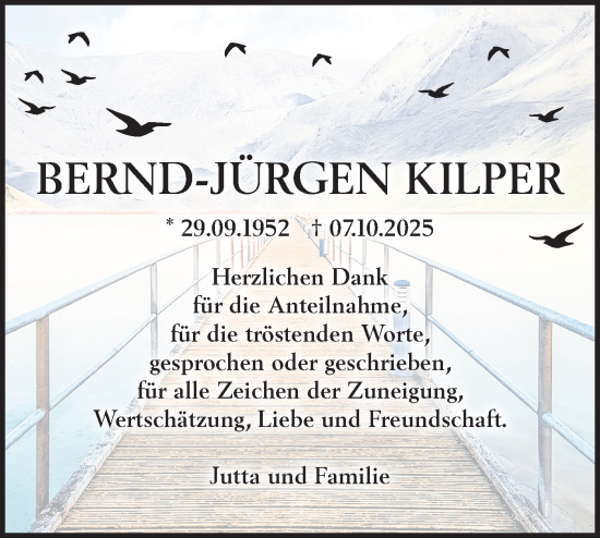 Traueranzeige von Bernd-Jürgen Kilper von Märkische Oderzeitung