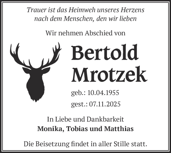 Traueranzeige von Bertold Mrotzek von Märkische Oderzeitung