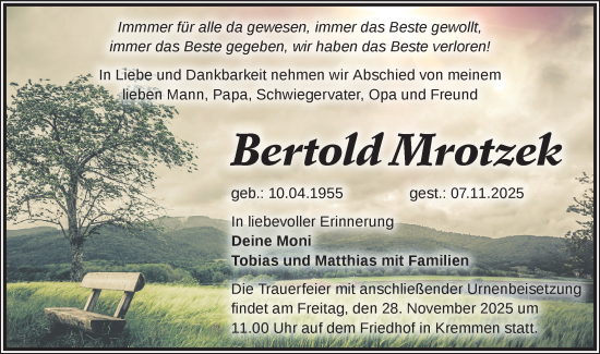 Traueranzeige von Bertold Mrotzek von Märkische Oderzeitung