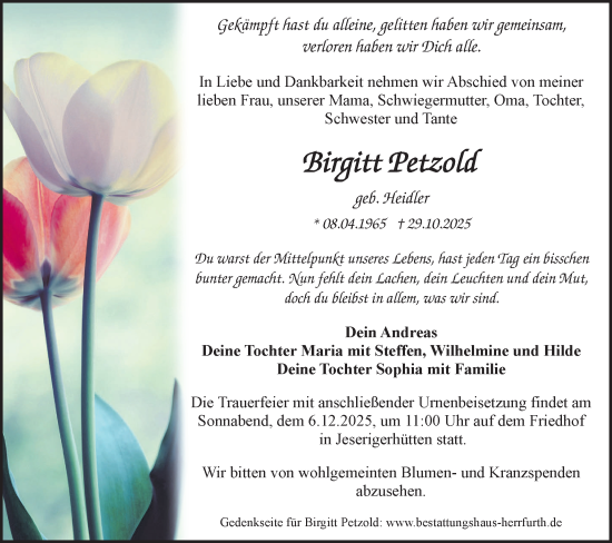 Traueranzeige von Birgitt Petzold von Märkische Oderzeitung