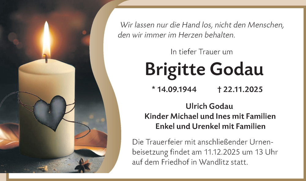  Traueranzeige für Brigitte Godau vom 29.11.2025 aus Märkische Oderzeitung