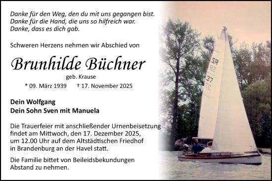 Traueranzeige von Brunhilde Büchner von Märkische Oderzeitung