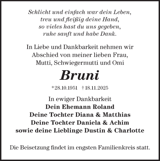 Traueranzeige von Bruni  von MO Oderld.-Echo