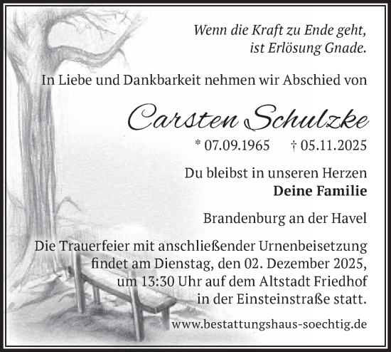 Traueranzeige von Carsten Schulzke von Märkische Oderzeitung