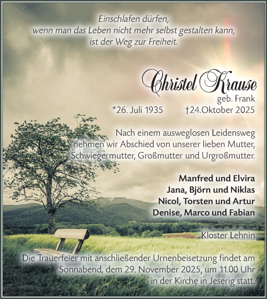 Traueranzeige von Christel Krause von Märkische Oderzeitung