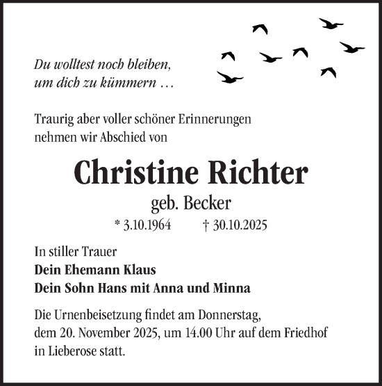 Traueranzeige von Christine Richter von Märkische Oderzeitung