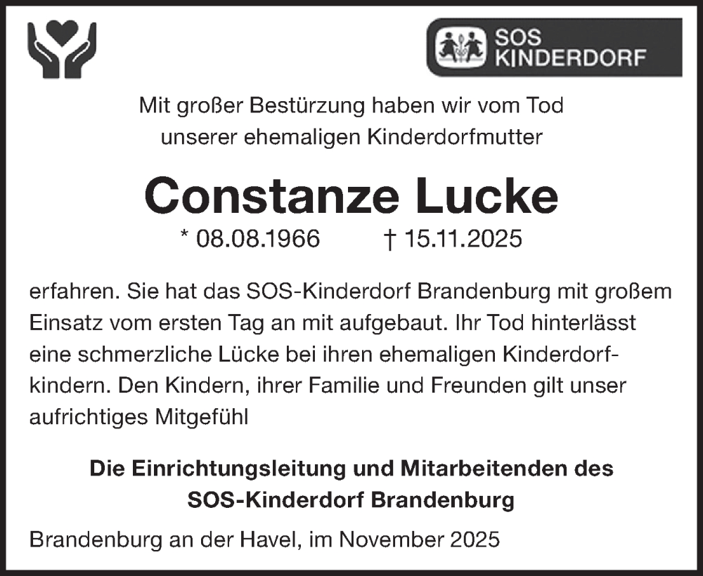  Traueranzeige für Constanze Lucke vom 29.11.2025 aus Märkische Oderzeitung