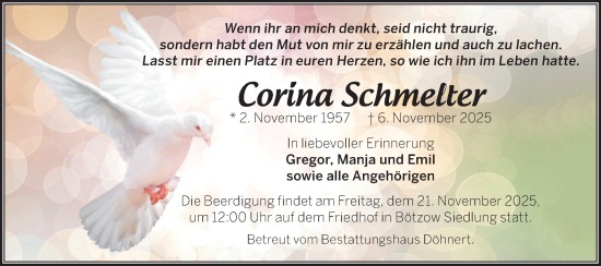Traueranzeige von Corina Schmelter von Märkische Oderzeitung