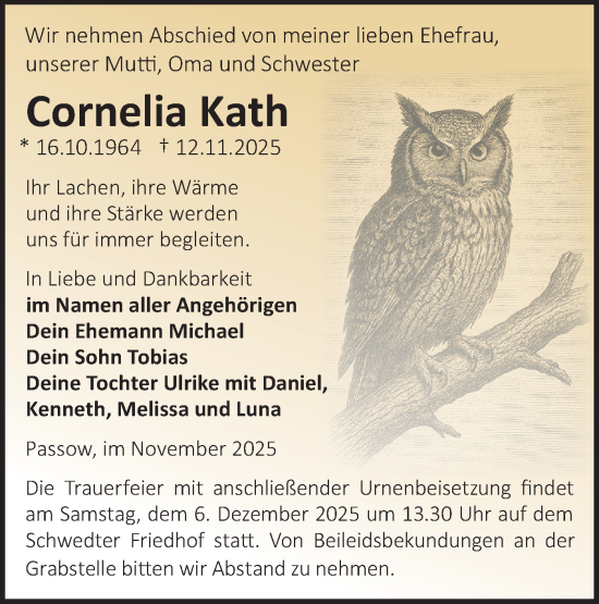Traueranzeige von Cornelia Kath von MO Uckerm.-Anz.